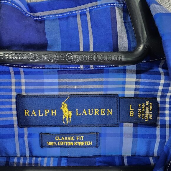 Mens Ralph Lauren Blue Plaid Shirt Classic Fit Button Down Long Sleeve Size L - Picture 4 of 9